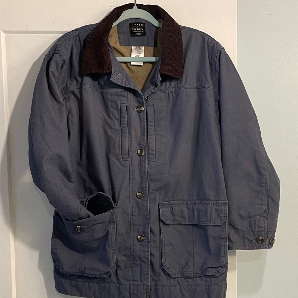 Lakin McKey Insulated Jacket Size S Blue Button Front Cotton Duck Fleece Lined